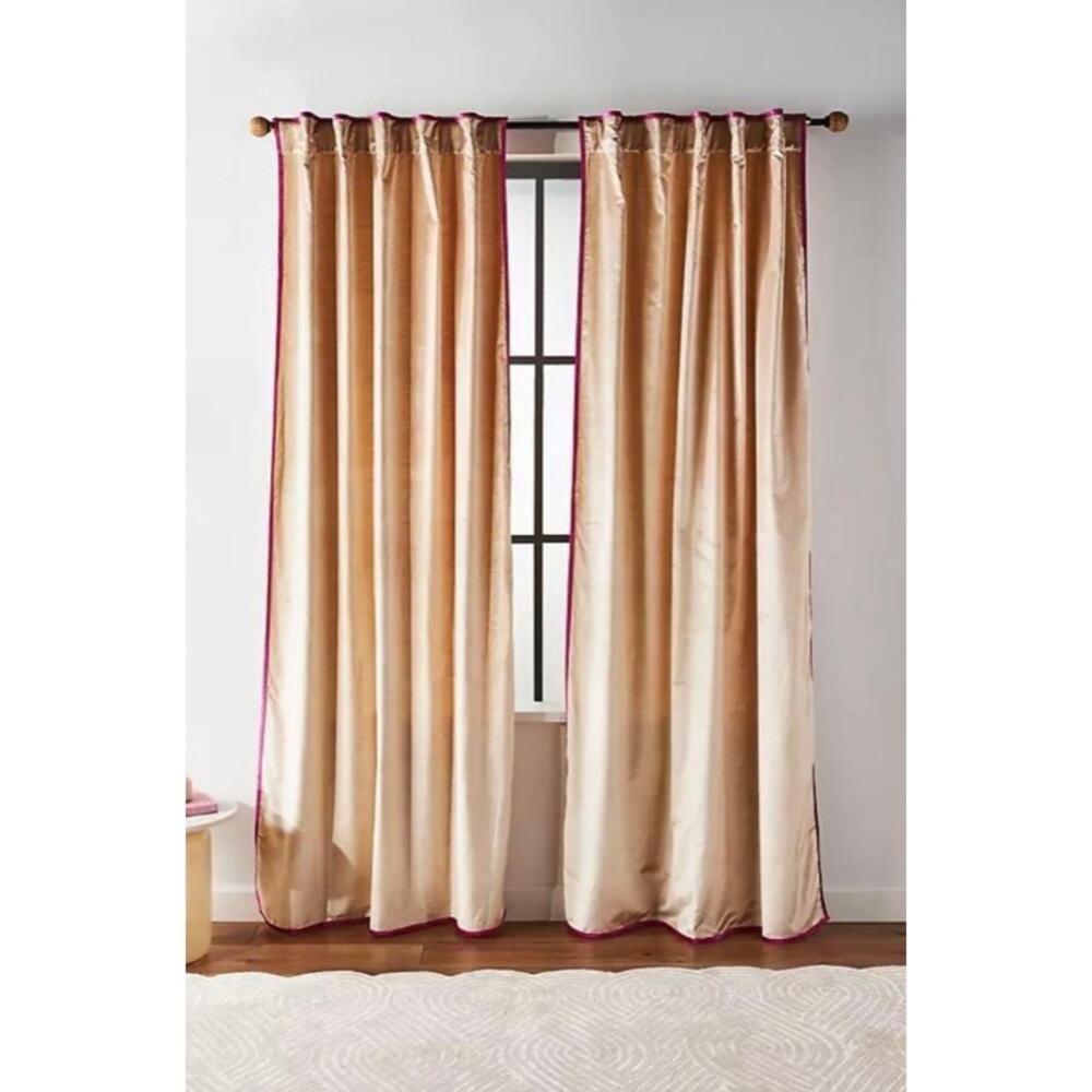Anthropologie Adelina Piped Velvet Woven Curtain, 50” x 96”